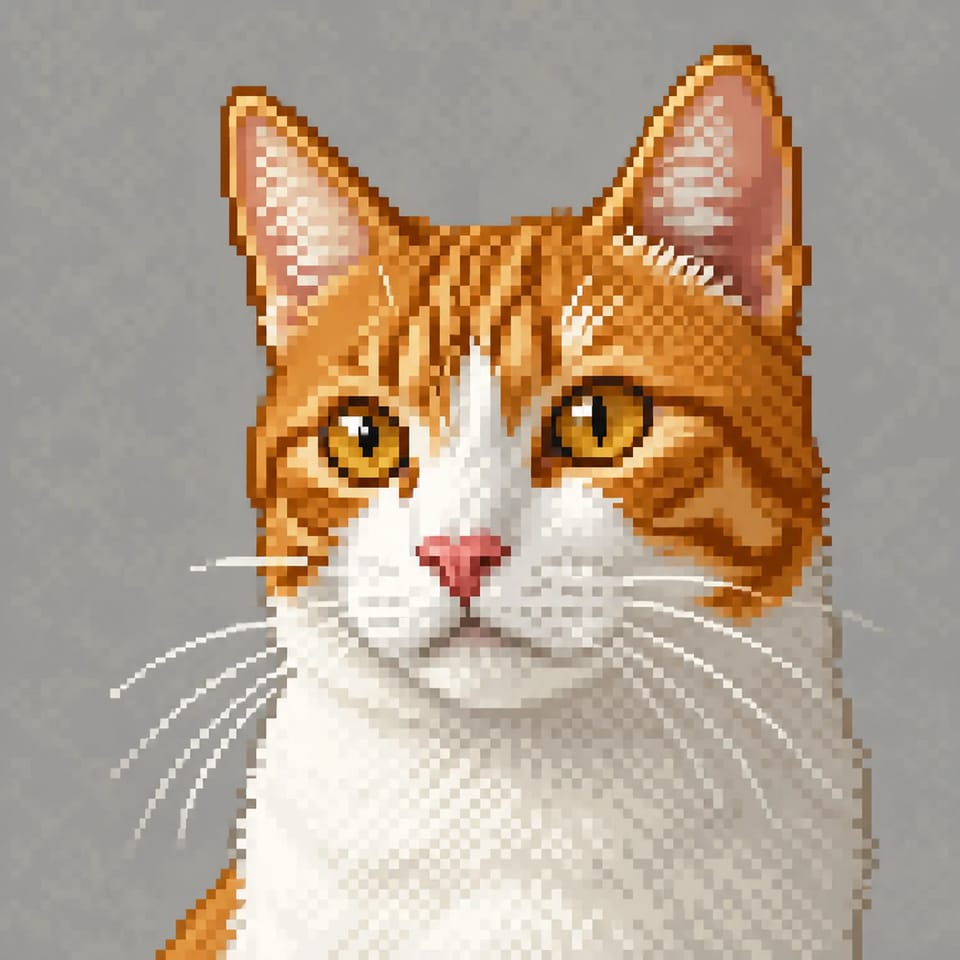 16-bit-style profile avatar based on an orange and white cat photo
