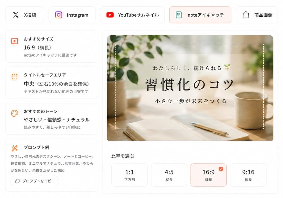 ノートとコーヒーを使ったAIアイキャッチ画像の作例