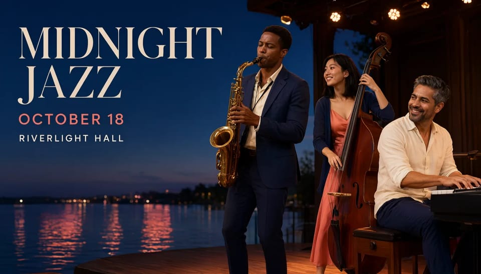 Midnight Jazz event poster with a clear editorial hierarchy