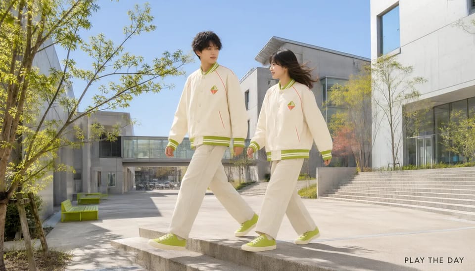 複数の参考画像を統合した大学キャンパスの広告写真
